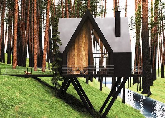 軽い鉄骨フレームおよび広大なデッキ エリアが付いているモジュール式の家の小屋のプレハブの庭のスタジオ